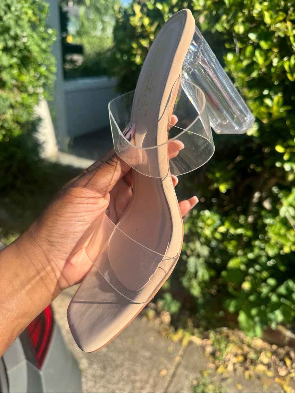 Clear Strap Nude Block Heel Sandal
